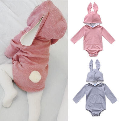 

Newborn Baby Boys Girls Bunny Hooded Romper Easter Cartoon Animal Rabbit Ear Long Sleeve Hoodie Bodysuit Outfit 0-6 Months P
