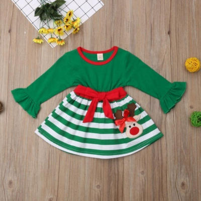 

Toddler Kid Baby Girls Bow Striped Party Pageant Princess Deer Dress