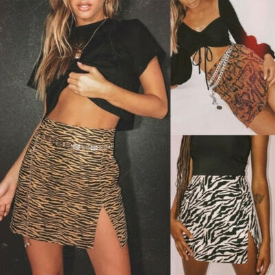 

UK Womens Wrap Short Skirt Bandage High Waisted Leopard Print Skirt Mini Dress