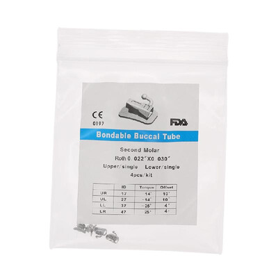 

4PcsPack Dental Orthodontic Buccal Tubes for 2nd Molar Single Tube 0022 Bondable Edgewise Buccal Tube