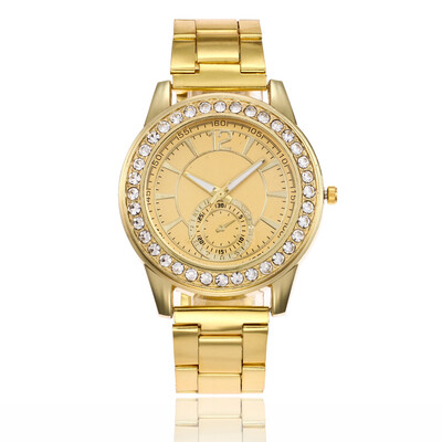 

New alloy steel belt womens watch full diamond single eye three