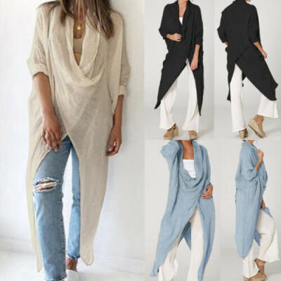 

Summer Women Cotton Linen Casual Baggy Long Tunic Top Loose Lady T-Shirt Dress