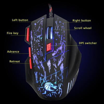 

HXSJ H300 5500DPI USB Gamer Mice Optical Wired 7 Button Lights Gaming Mouse