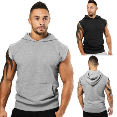 

Mens Sleeveless Hoodie Hooded Sweatshirt Sport Gym Sweats Tops Shirts Vest