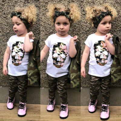 

Toddler Baby Girls Short Sleeve T-Shirt Camouflage Leggings Pants Outfits Set US