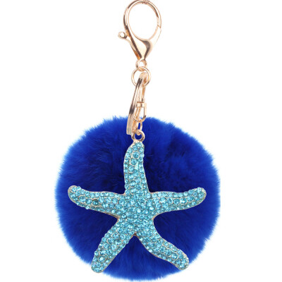 

Jewelry fashion keychain diamond cartoon sea star keychain gift rex rabbit fur plush ball