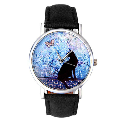 

Montre Femme 2018 Fashion Women Watches Cat Pattern Leather Band Analog Quartz Vogue Ladies Men Watch Clock And Watch Box Hot