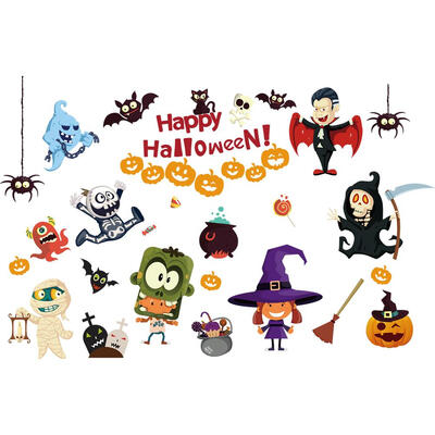 

Halloween Cartoon Pumpkin Wall Paster Waterproof Witch Wall Sticker Decor