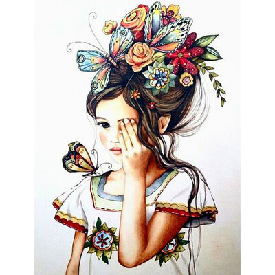 

kirin show Full Drill Square Diamond Embroidery Full Display Girl And Flower 5D DIY Diamond Painting Portrait Rhinestone Decor Hom