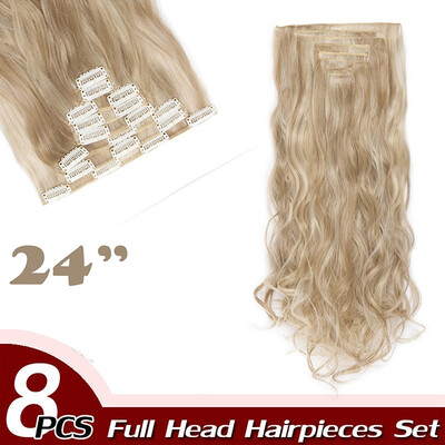 

Curly Full Head Clip Synthetic in Hair Extensions 8 Piece 18 Clips Hairpiece Long Wave for Women