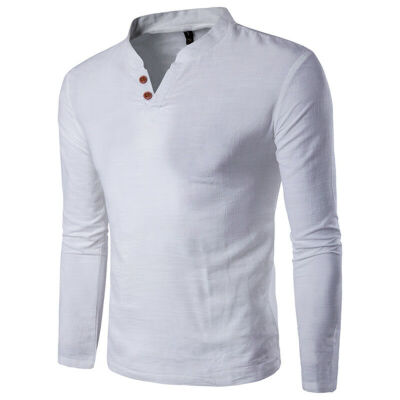 

Mens Slim Fit Long Sleeve Shirt T-shirt Linen Tee Shirt Casual Top Blouse