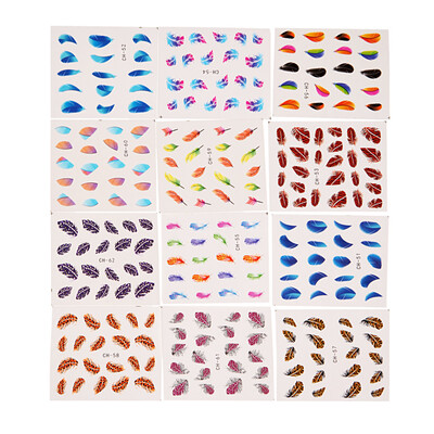

12Pcs 3D Water Transfer Nail Art Stickers Manicure Tips Feather Decals DIY