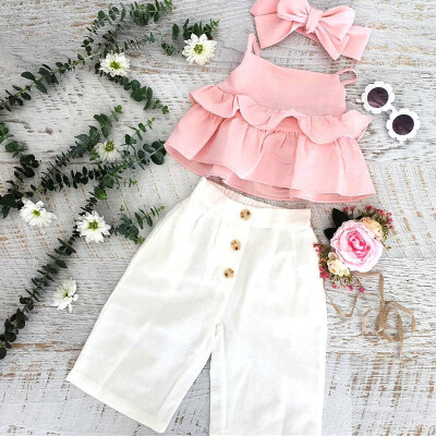 

Toddler Kid Baby Girl Ruffle Sling Tops Long Pants 3PCS Outfit Clothes Summer