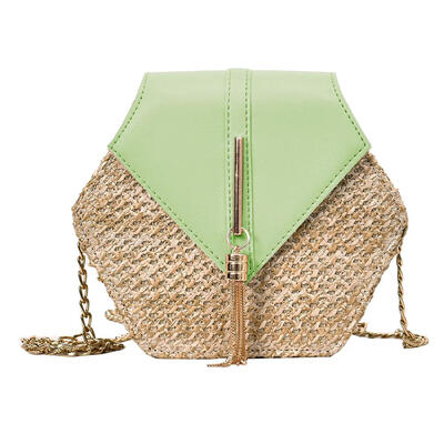 

Hex-shape StrawPU Shoulder Handbags Women Top-handle Summer Beach Boho Bag