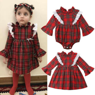 

Newborn Kid Baby Girls Plaids Romper Jumpsuit Christmas Gown Tutu Dress Sundress