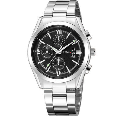 

GENEVA Mens Luxury Date Watch Stainless Steel Analog Quartz Wristwatch Man Male Business Sport Watches Erkek Kol Saati Clock