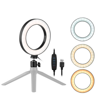 

6 Inch Desktop LED Ring Light 3200K-5500K Dimmable Mini Camera Light Lamp 3 Light Modes & 10 Brightness Level for YouTube Video Li
