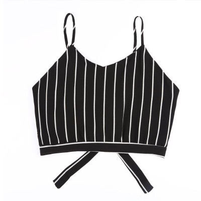 

Womens Spaghetti Strap Lace Up Striped V Neck Camisole