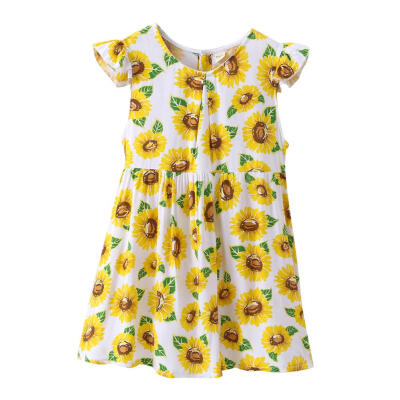 

Fruit Printed Dress Fly Sleeve Kids Girl Summer Loose Button Cotton Dresses