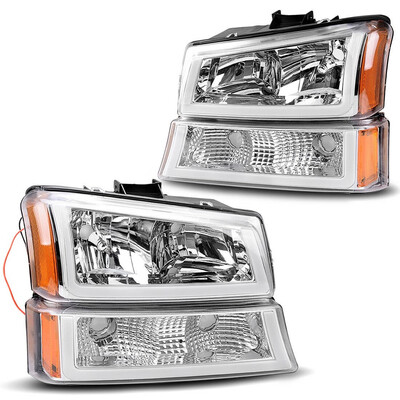 

FOR 2003-2006 CHEVY SILVERADO CHROME HOUSING AMBER HEADLIGHTLAMP WLED DRL US 2004 2005