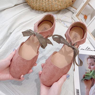 

Fairy wind sandals women 2019 summer new square head shallow bow comfortable gentle Joker soft bottom grandma shoes