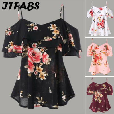 

New Women Chiffon Halter Tops Off Shoulder Loose Floral Tops Casual Shirt Blouse