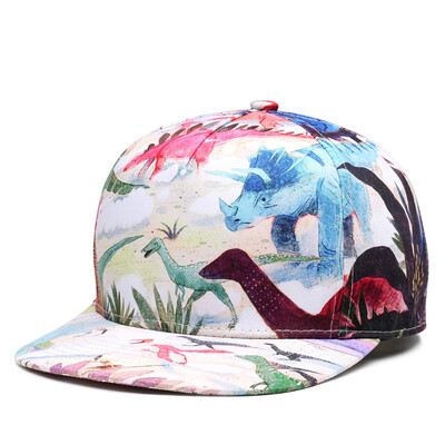 

NUZADA GL Novelty Dinosaurs Summer Flat Hat Unisex Outdoor Snapback Hat 3D Printing Adjustable Hip Hop Flat Bill Baseball Cap