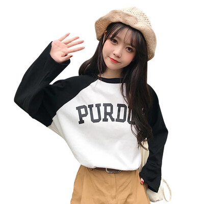 

Women Long Sleeves Loose T-Shirt Casual Letter Print O-Neck Pullovers female harajuku T-Shirt Ladies t shirt