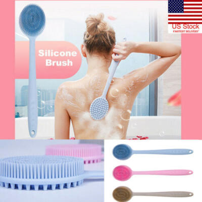 

New For Women Men Soft Silicone Long Handle Shower Bath Back Brush Body Scrubber