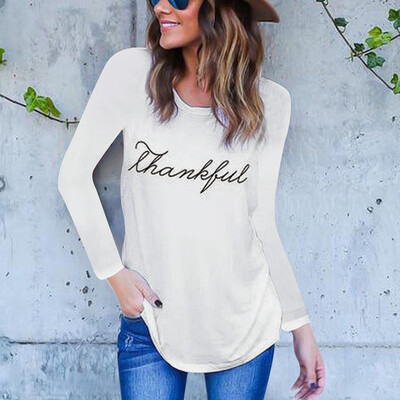 

Nomeni Women Autumn Casual Letter Print Long Sleeve Blouse T-Shirt Tops