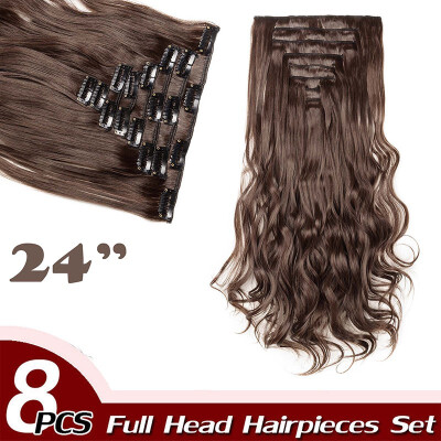 

Full Head Clip Synthetic in Hair Extensions 8 Piece 18 Clips Hairpiece Long Wave Curly Straight for Women