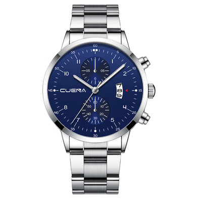 

Gobestart CUENA Mens Business Steel Belt Watch Three Eyes Calendar Quartz Watch