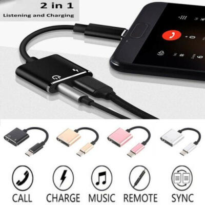 

2in1 Type-C USB C to 35mm Headphone Jack Adapter AUX & Sync Date Charge Cable