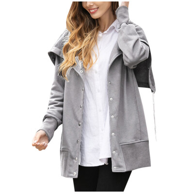 

Toponeto Fashion Women Solid Long Sleeve Hoodie Coat Button Tops Blouse Sweatshirt Coat