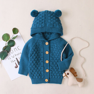 

Toddler Baby Kids Boy Girls Winter Sweater Hooded Knitted Tops Warm Coat Outwear