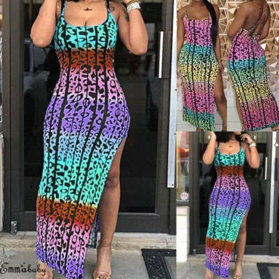 

Women Summer Holiday Floral Maxi Dress Lady Sleeveless Beach Split Sundress Plus