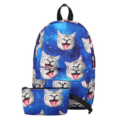 

2pcs Women Canvas Preppy Chic Casual Printed Backpack School Bag Clutch Bag