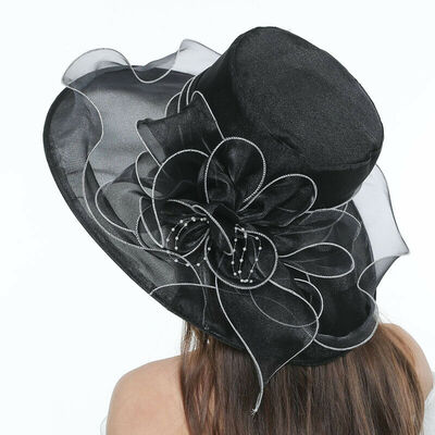 

New Womens Organza Church Summer Wide Brim Kentucky Derby Hat Party Wedding Cap