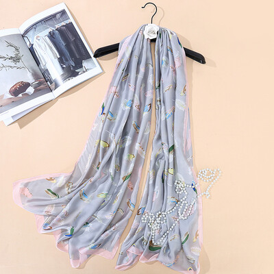 

Spring&summer new feather print decorative silk scarf multi-function scarf foreign trade tail single sunscreen shawl sunshade beach towel