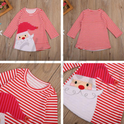 

Kids Toddler Infant Baby Girls X-mas Christmas Dress Striped Santa Claus Clothes