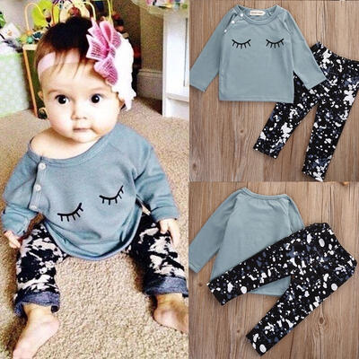 

2Pcs Newborn Infant Baby Girls Tops Lovely ShirtLong Pants Outfits Set Clothes
