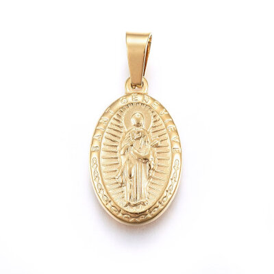 

304 Stainless Steel Pendants Oval with Word Saint Genevieve Golden 23x14x3mm Hole 7x4mm