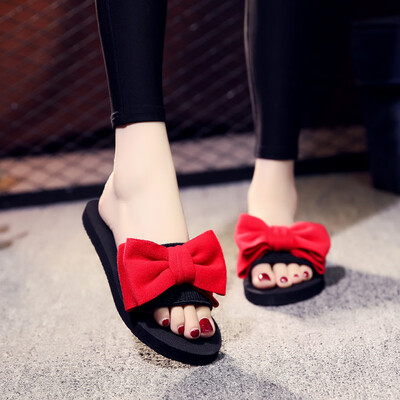

Rose Womens Bohemian Bow Flat Slippers Summer Sandals Non-slip Beach Shoes