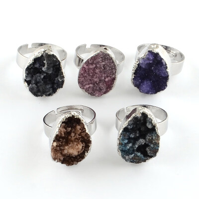 

Mixed Shape Dyed Natural Drusy Agate Wide Band Cuff Rings with Alloy Findings Platinum Mixed Color 1819mm