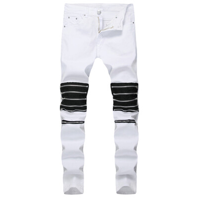 

Men Zippers Casual Stretch Slim Fit Jeans Skinny Trousers Denim Pants