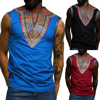 

Dashiki Mens Muscle Vest African Hippie pop Vintage Tops Haute Tribal Blouse