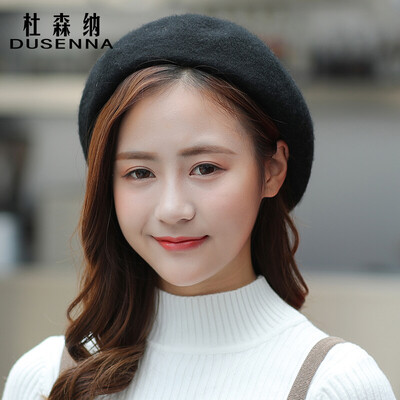 

DUSENNA hat female autumn&winter Korean version of the beret trend wild fashion warm wool riding hat wool beret black