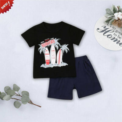 

US Toddler Baby Boys Tops Pants Beach Coconut Tree Print T-shirt Summer Clothes