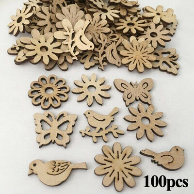 

100x Christmas Snowflakes Wooden Pendants Xmas Tree Ornaments Hanging Decoration