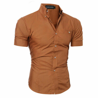

Luxury Men Slim Fit Dress Shirt Short Sleeve Stylish Casual T-shirt Tops